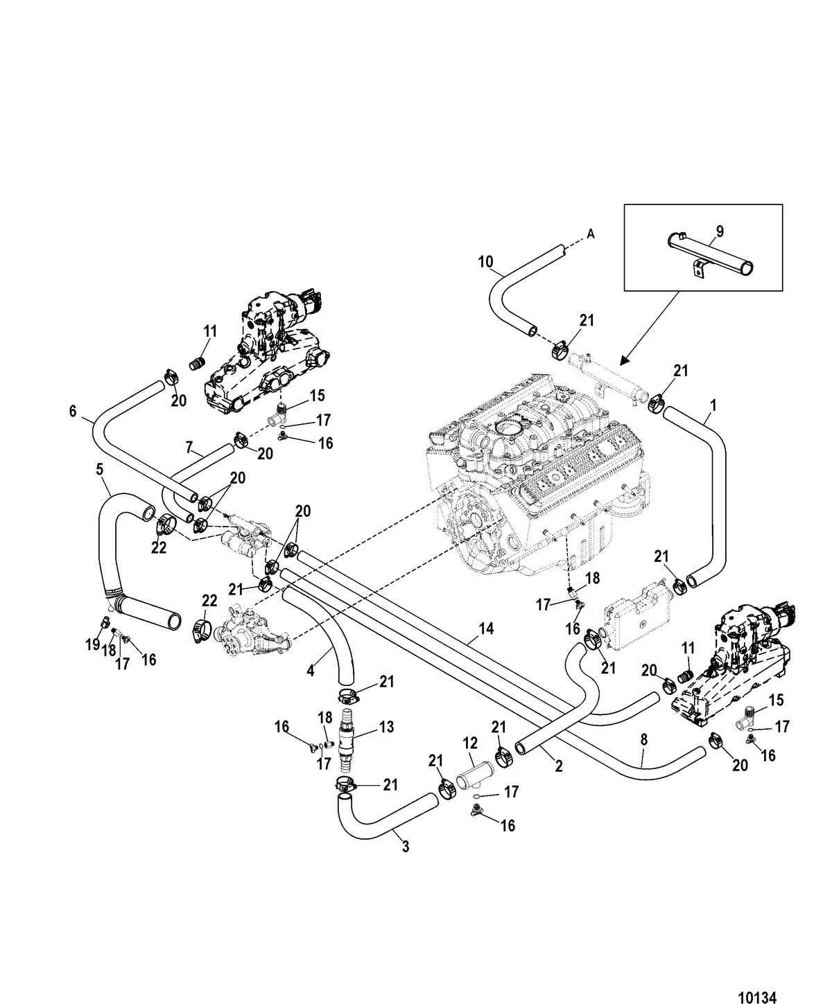 MERCRUISER 5.0L, 350, 377 MAG MPI STERNDRIVE Standard Cooling System - ALPHA, 7 Point Drain