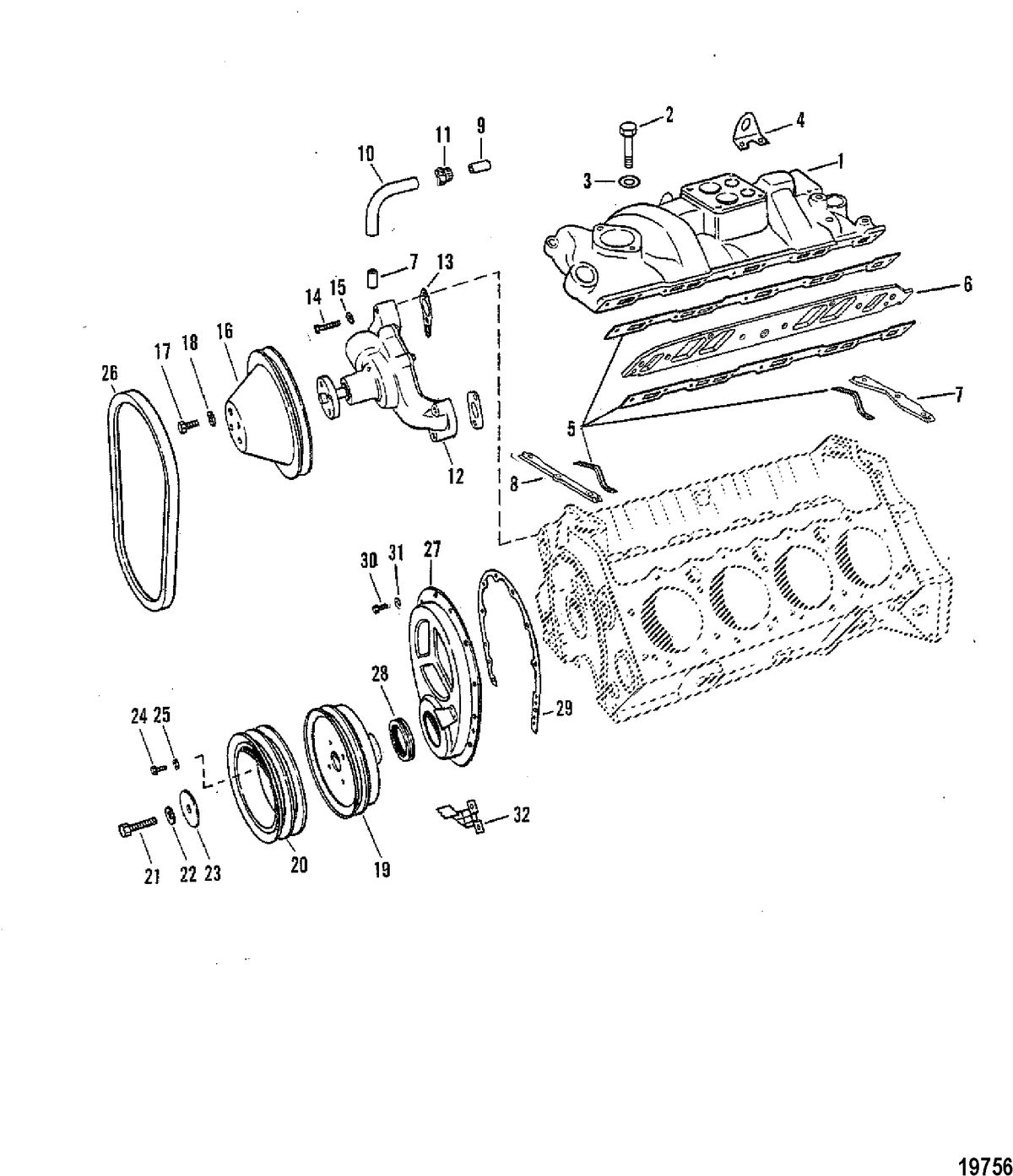 MERCRUISER 370/400/440/460 CYCLONE TRS ENGINE Intake Manifold and Front Cover(460)