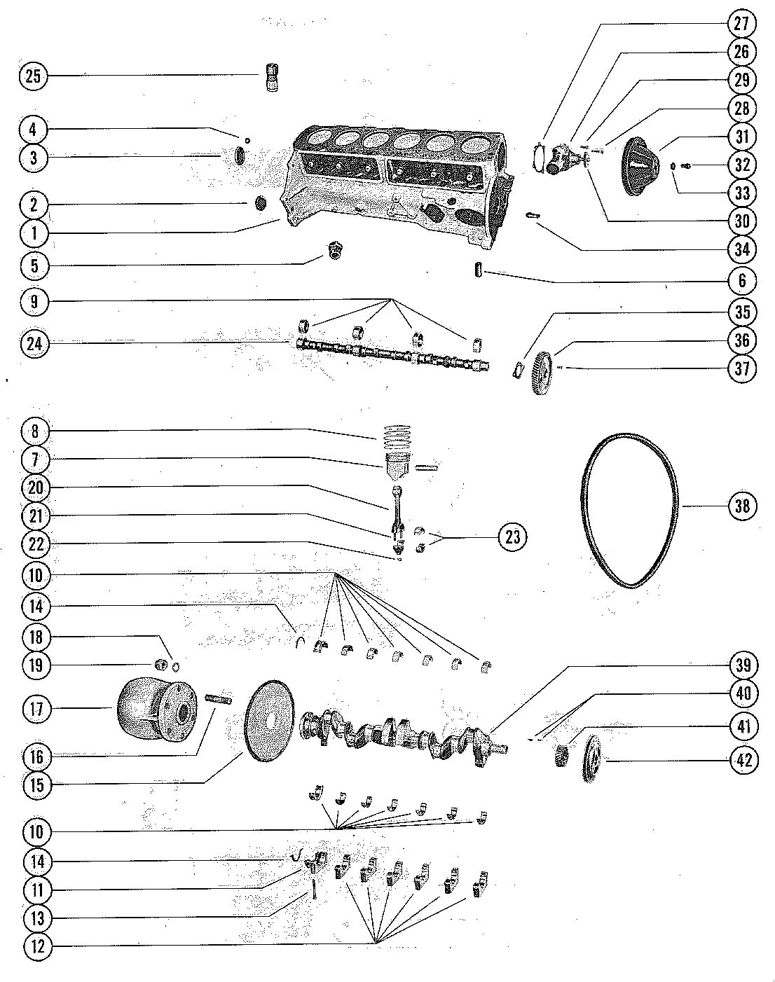 MERCRUISER 150 ENGINE CYLINDER BLOCK, PISTON AND CRANKSHAFT