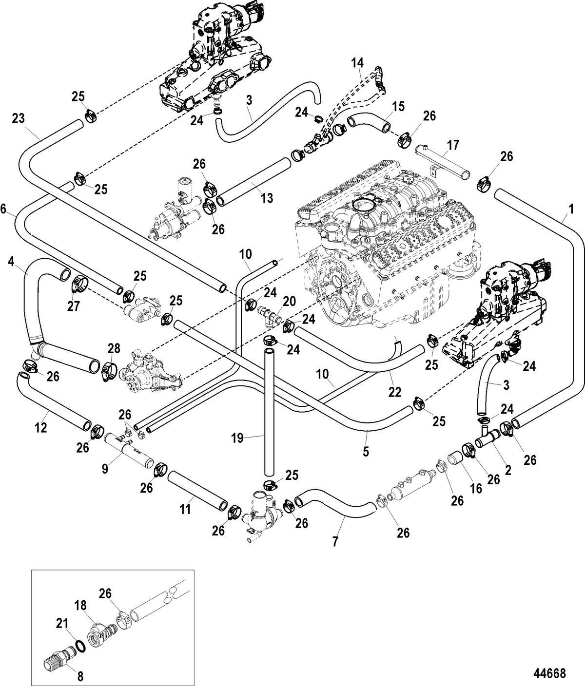 MERCRUISER 5.0L, 350, 377 MAG MPI STERNDRIVE Standard Cooling System - AXIUS