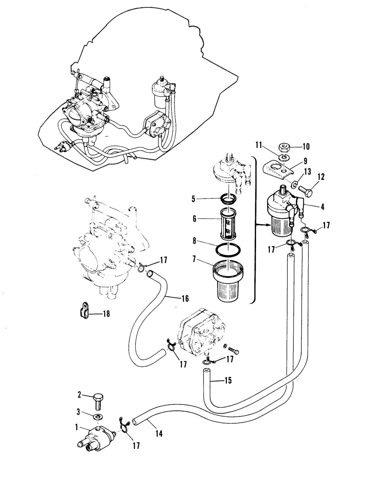 MARINER 28 HORSEPOWER FUEL LINES AND FILTER
