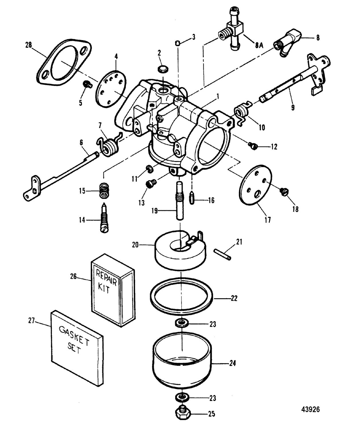 FORCE 90 HP FORCE Carburetor, 0E000001 Thru 0E009499