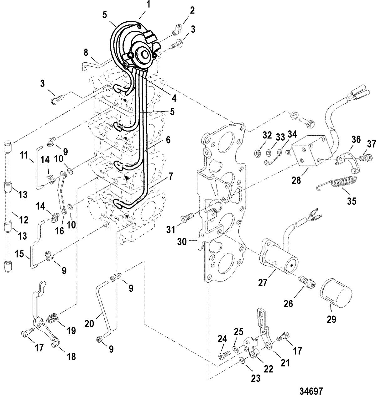 MERCURY/MARINER 40 ITALY/45 BODENSEE 50/50 BIGFOOT 4-STROKE Carburetor Linkage