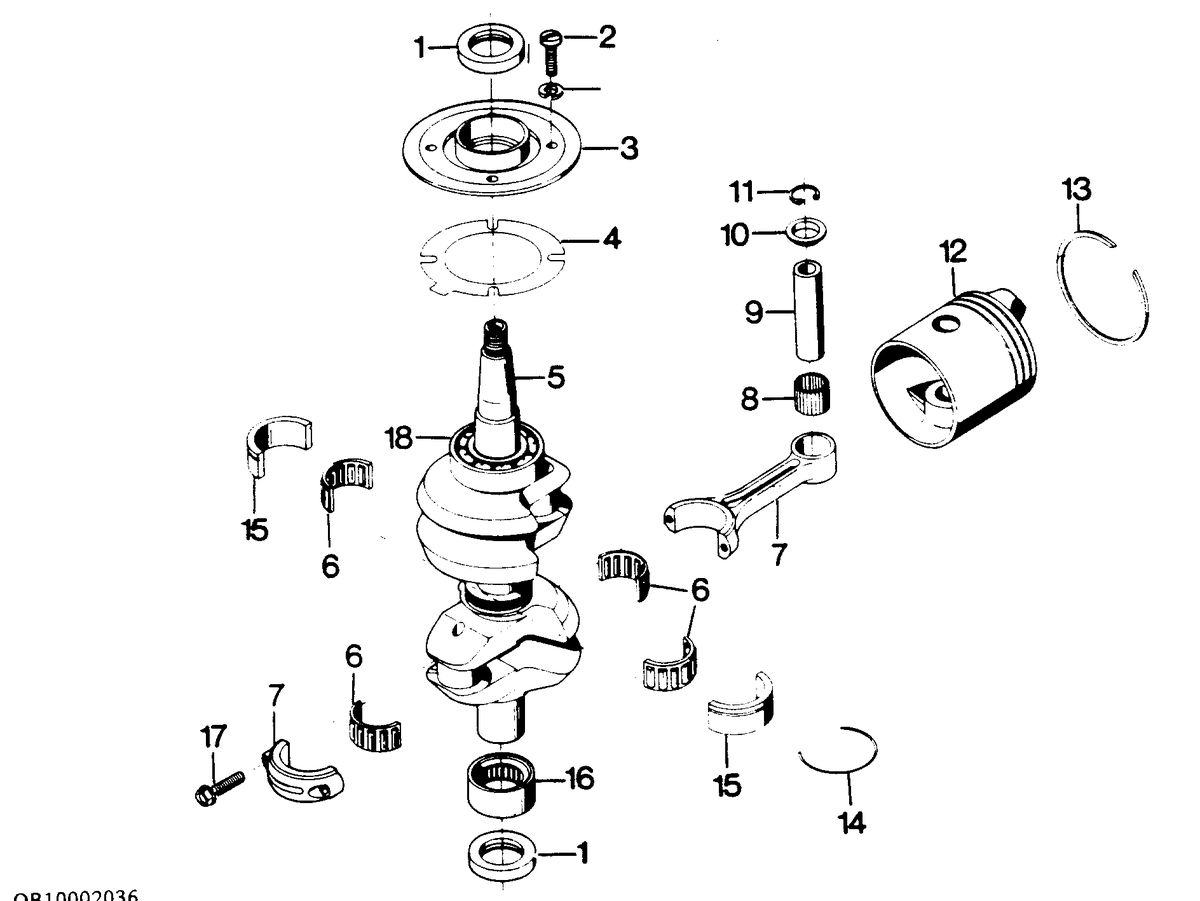 CHRYSLER FORCE 1986 50 H.P. CRANKSHAFT AND PISTON GROUP