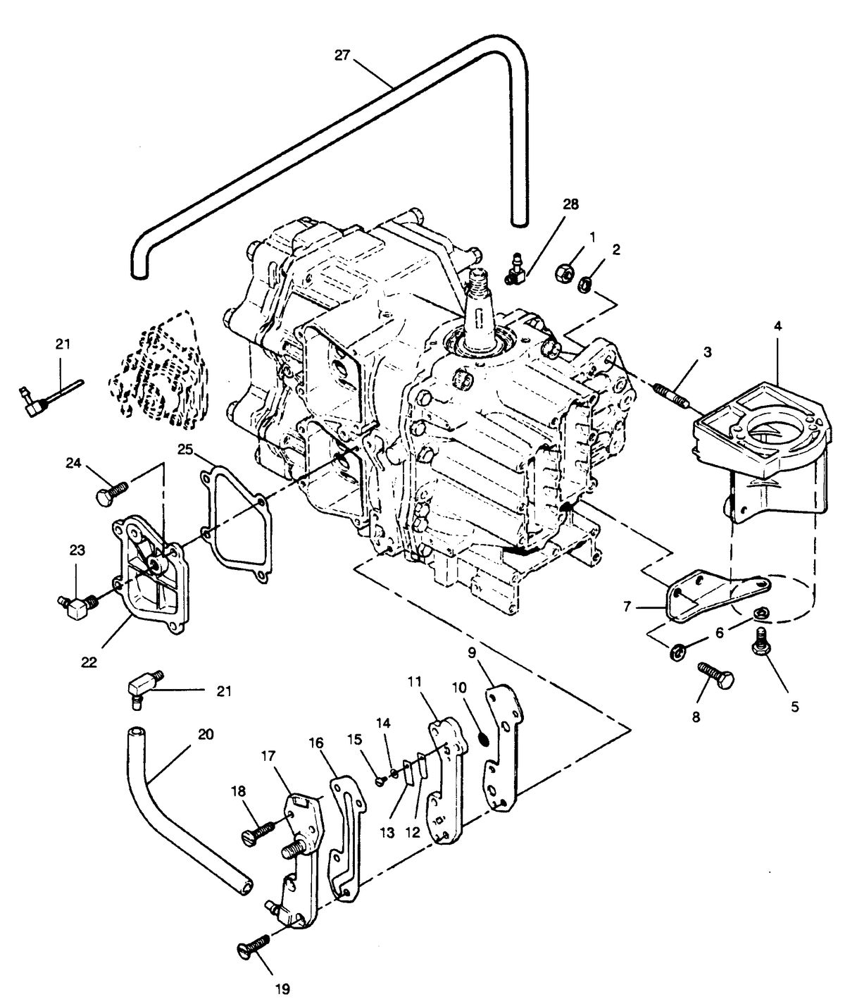 FORCE FORCE 1990 50 H.P. "B" MODELS RECIRCULATION SYSTEM AND STARTER BRACKETS