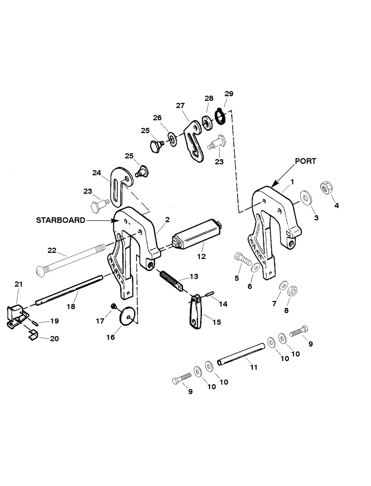 SEARS 25 H.P (OB MOTOR) W/6.6 GAL. REMOTE TANK CLAMP BRACKETS