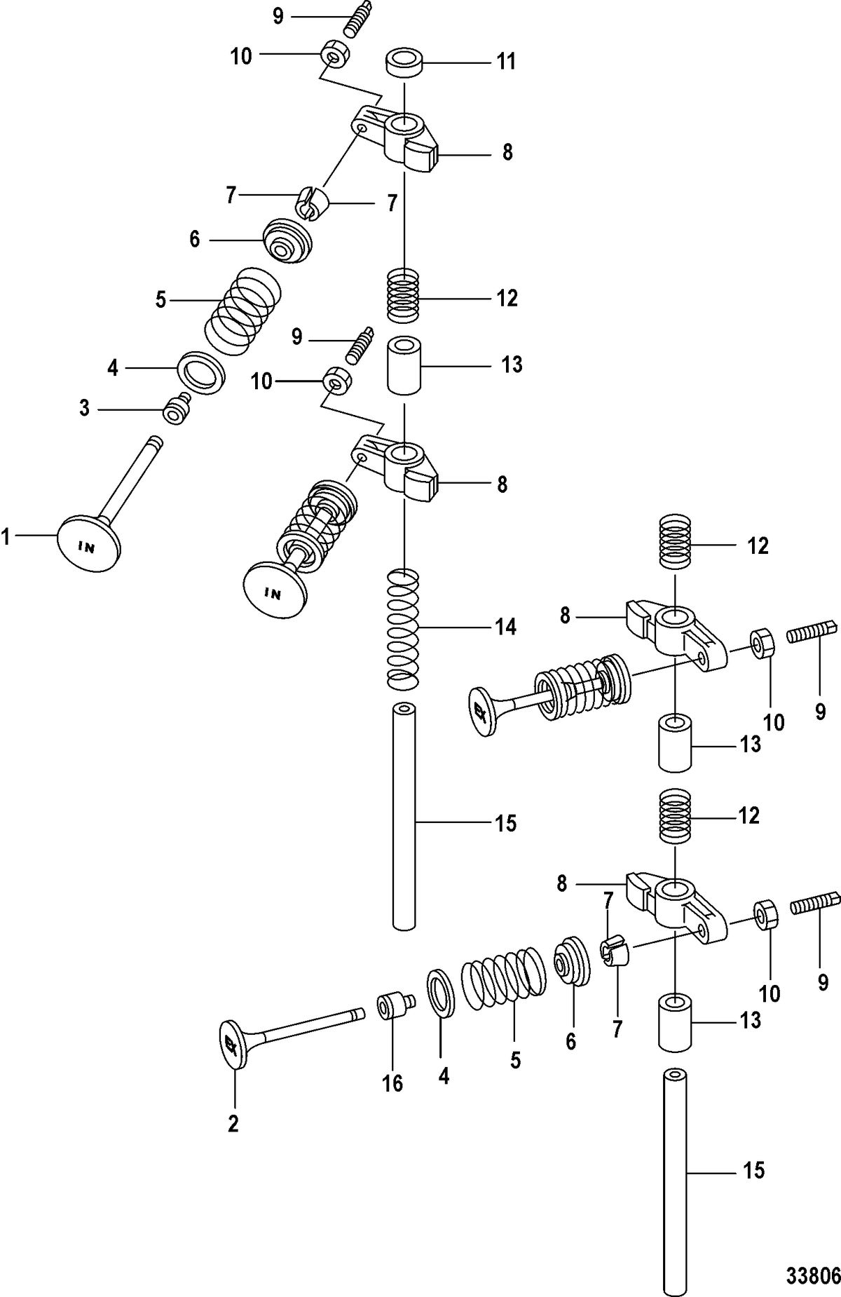 MERCURY/MARINER 15/20 CARBURETOR/2 CYLINDER/4-STROKE Intake/Exhaust Valves