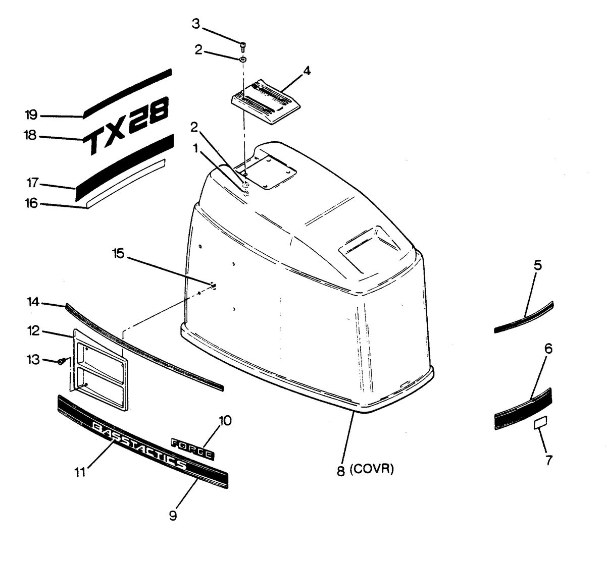 FORCE FORCE 1988 85 H.P. "B" MODELS ENGINE COVER CAJUN MODELS