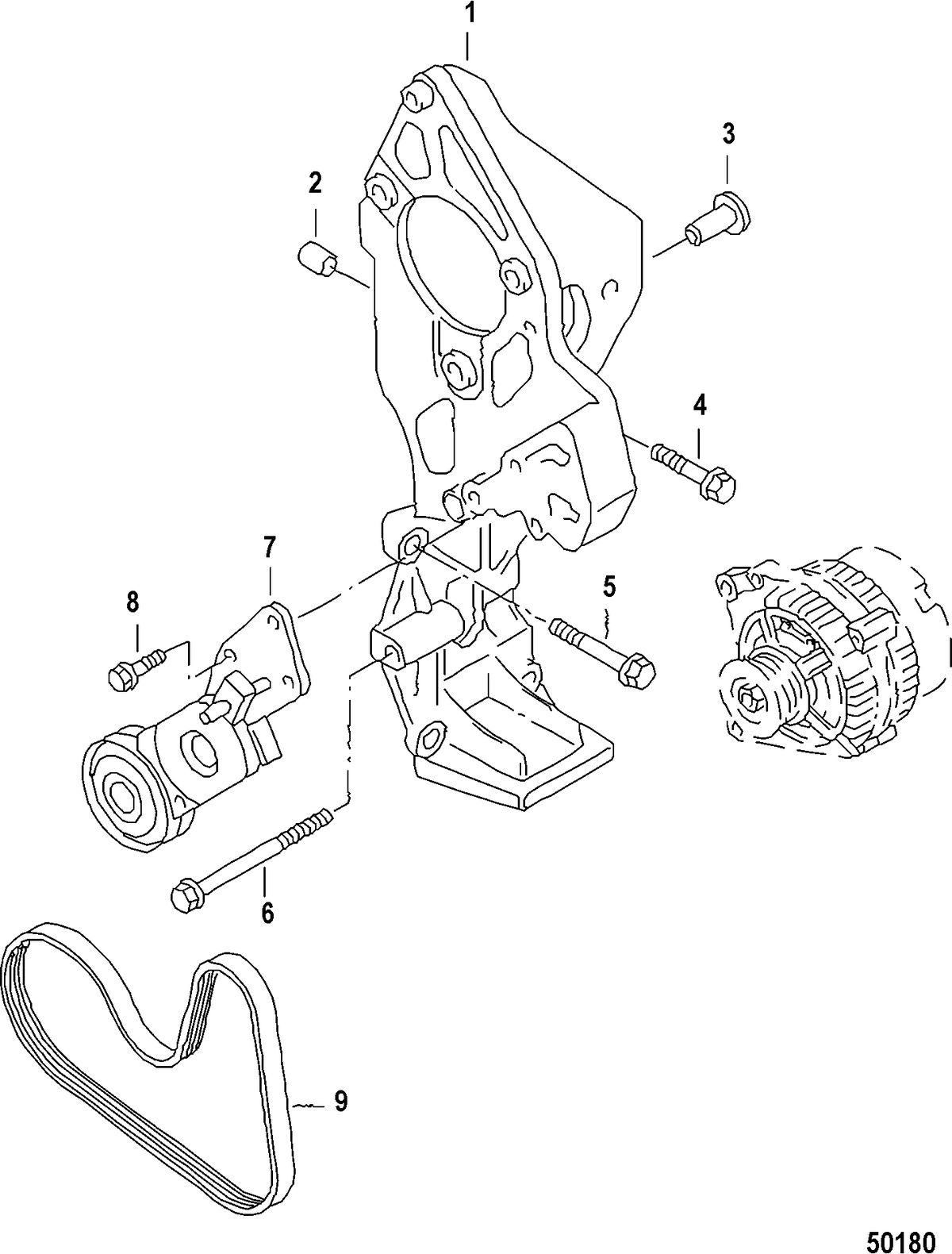 MERCRUISER VW 1.9L ALTERNATOR, Connecting and Mounting