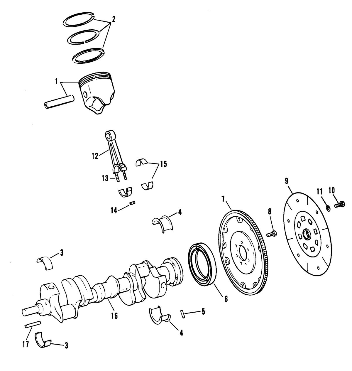 MERCRUISER 454 EFI SKI ENGINE CRANKSHAFT, PISTONS AND CONNECTING RODS