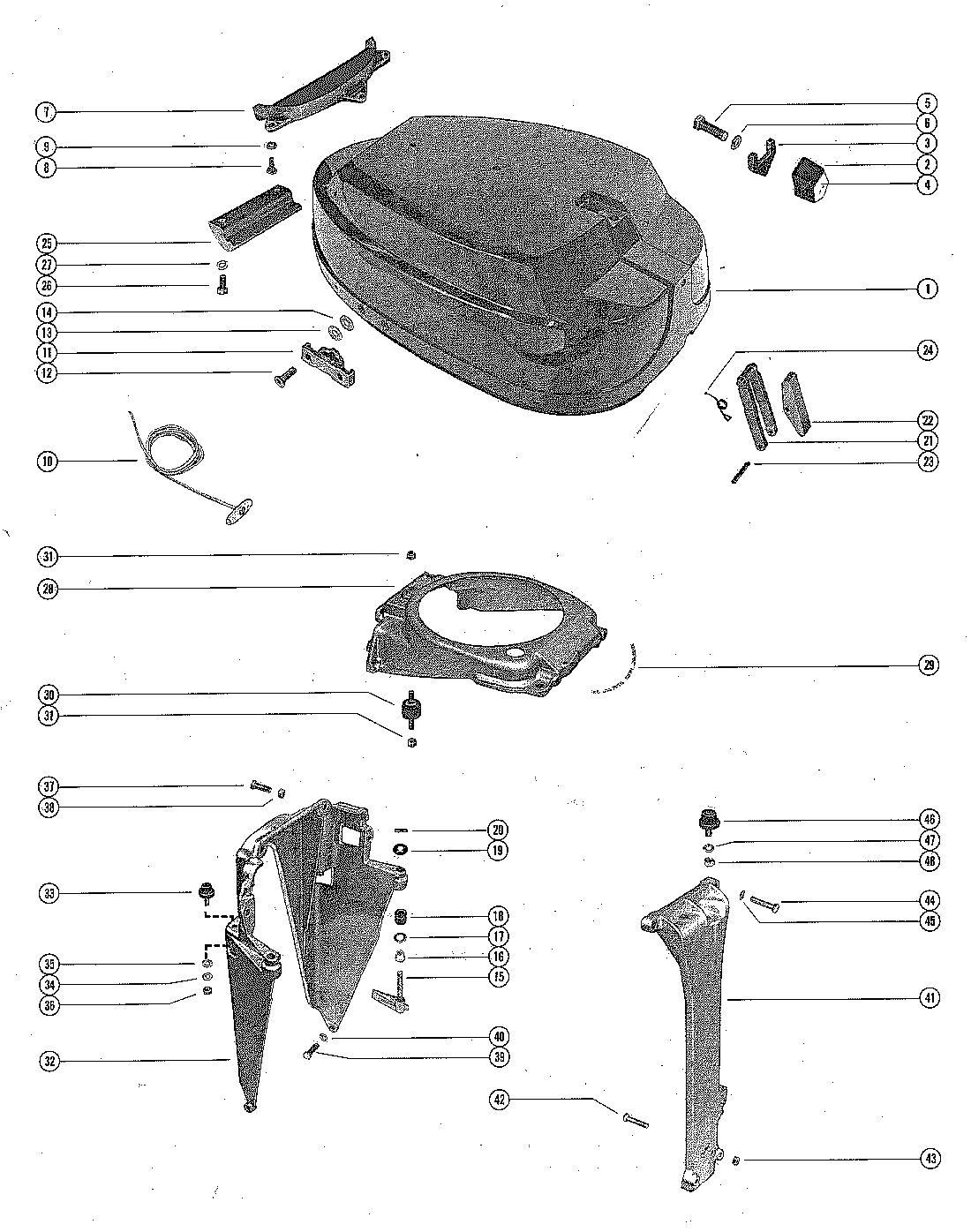 MERCURY MERC 1000 TOP COWL AND SUPPORT BRACKETS
