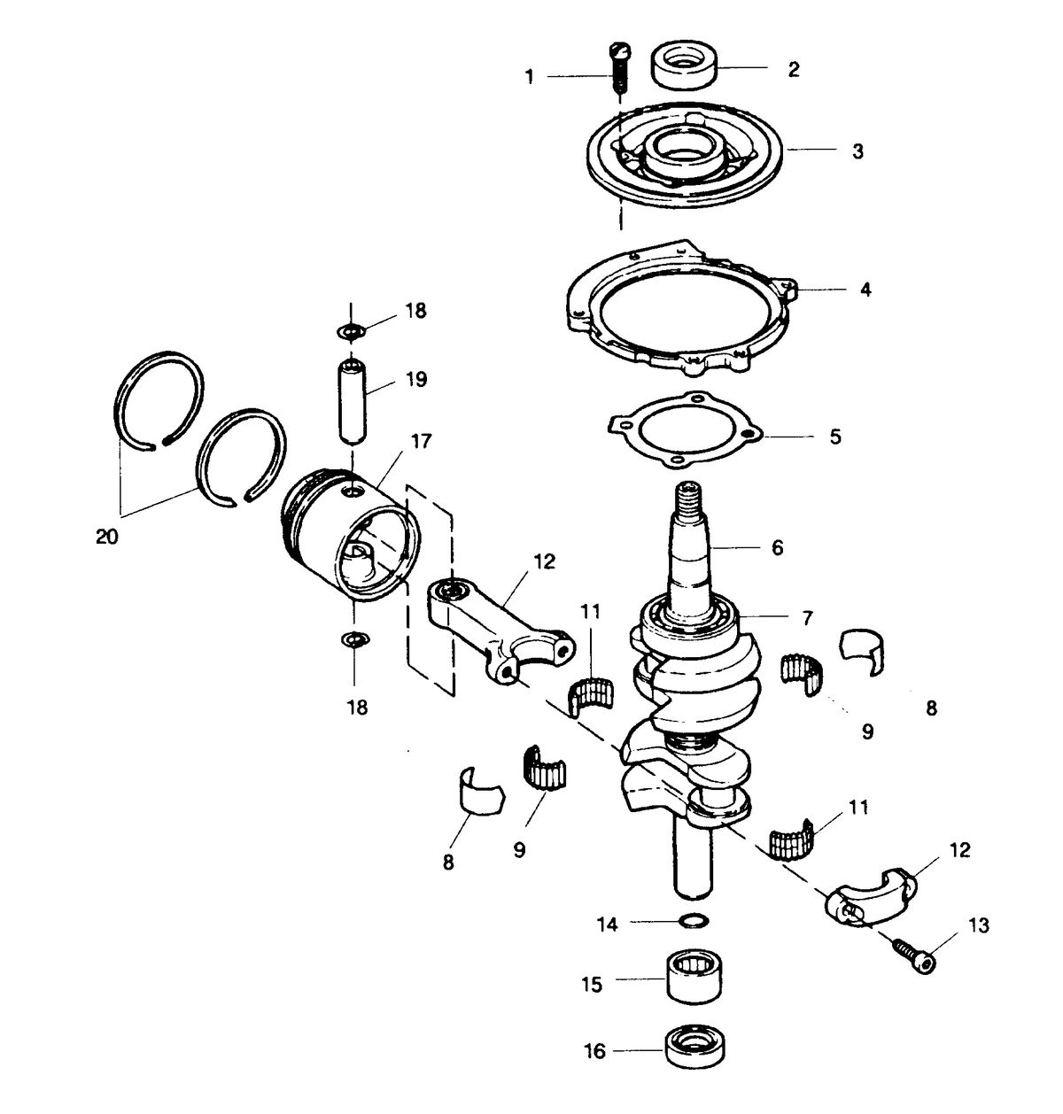 SEARS 15 H.P. STD 20" LEG OUTBOARD MOTOR Crankshaft and Piston