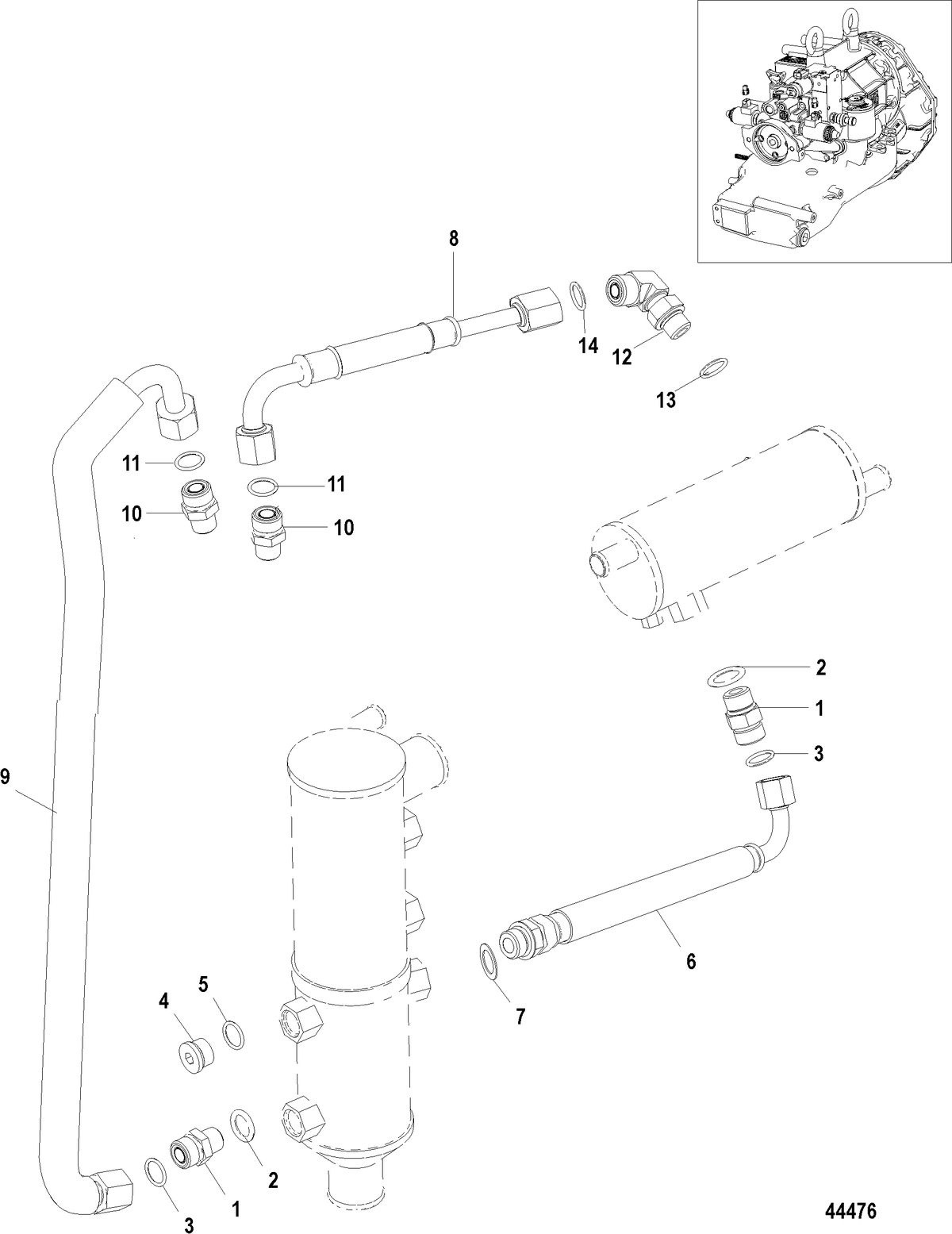 MERCRUISER ZEUS JH Transmission Oil Lines, With Drop Box Cold Water Cooler