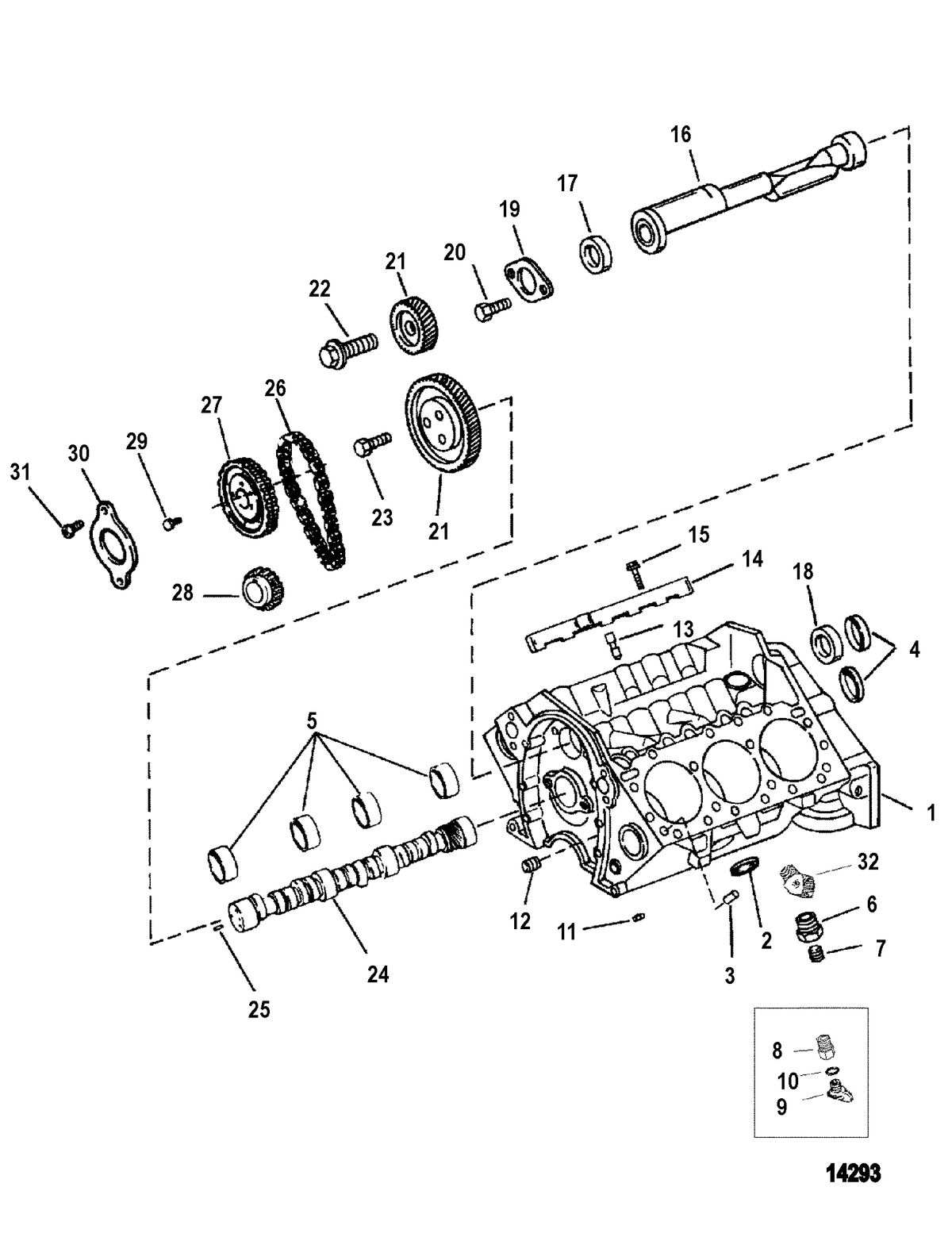 MERCRUISER 4.3 LX/LXH ALPHA AND BRAVO (GEN +) CYLINDER BLOCK AND CAMSHAFT