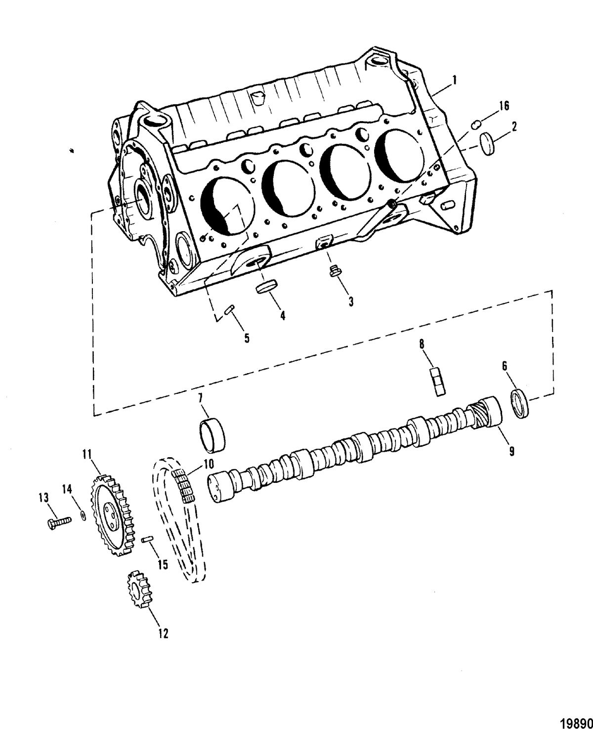MERCRUISER 230 HP/260 H.P. INBOARD ENGINE (GM) CYLINDER BLOCK AND CAMSHAFT(230)