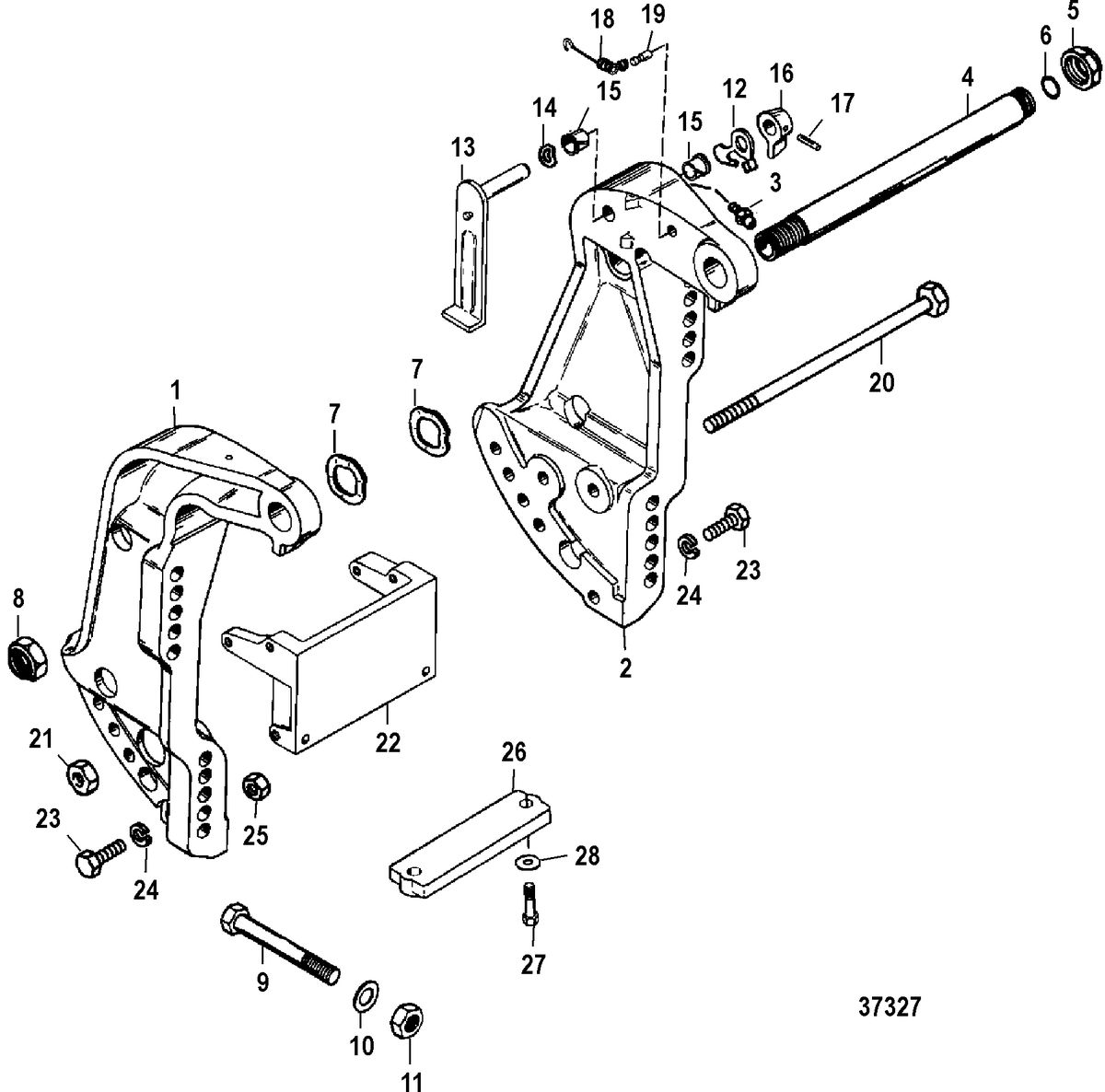 MERCURY/MARINER 100/115/125 HP 80 JET (4 CYLINDER) TRANSOM BRACKET(S/N-USA-0G589999/BEL-9973099 AND BELOW)