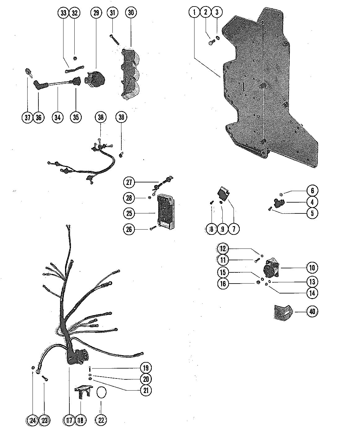 MERCURY MERC 140 WIRING HARNESS, SWITCH BOX AND IGNITION COIL
