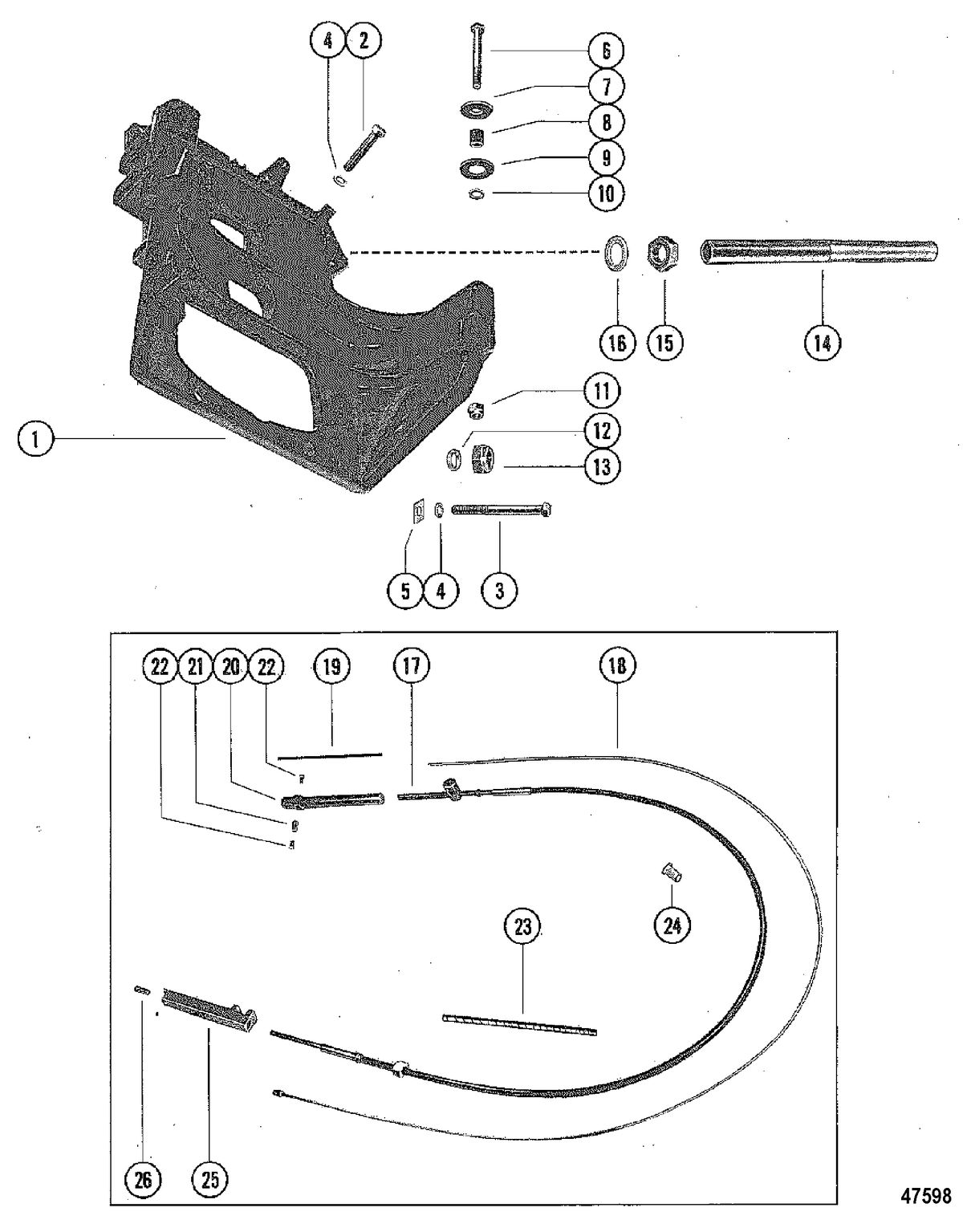 MERCRUISER 470 STERN DRIVE TRANSOM PLATE AND SHIFT CABLE