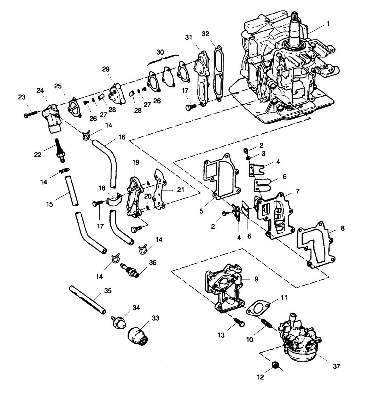 SEARS 15 H.P. STD. 15" LEG OUTBOARD MOTOR Fuel Intake and Recirculation System