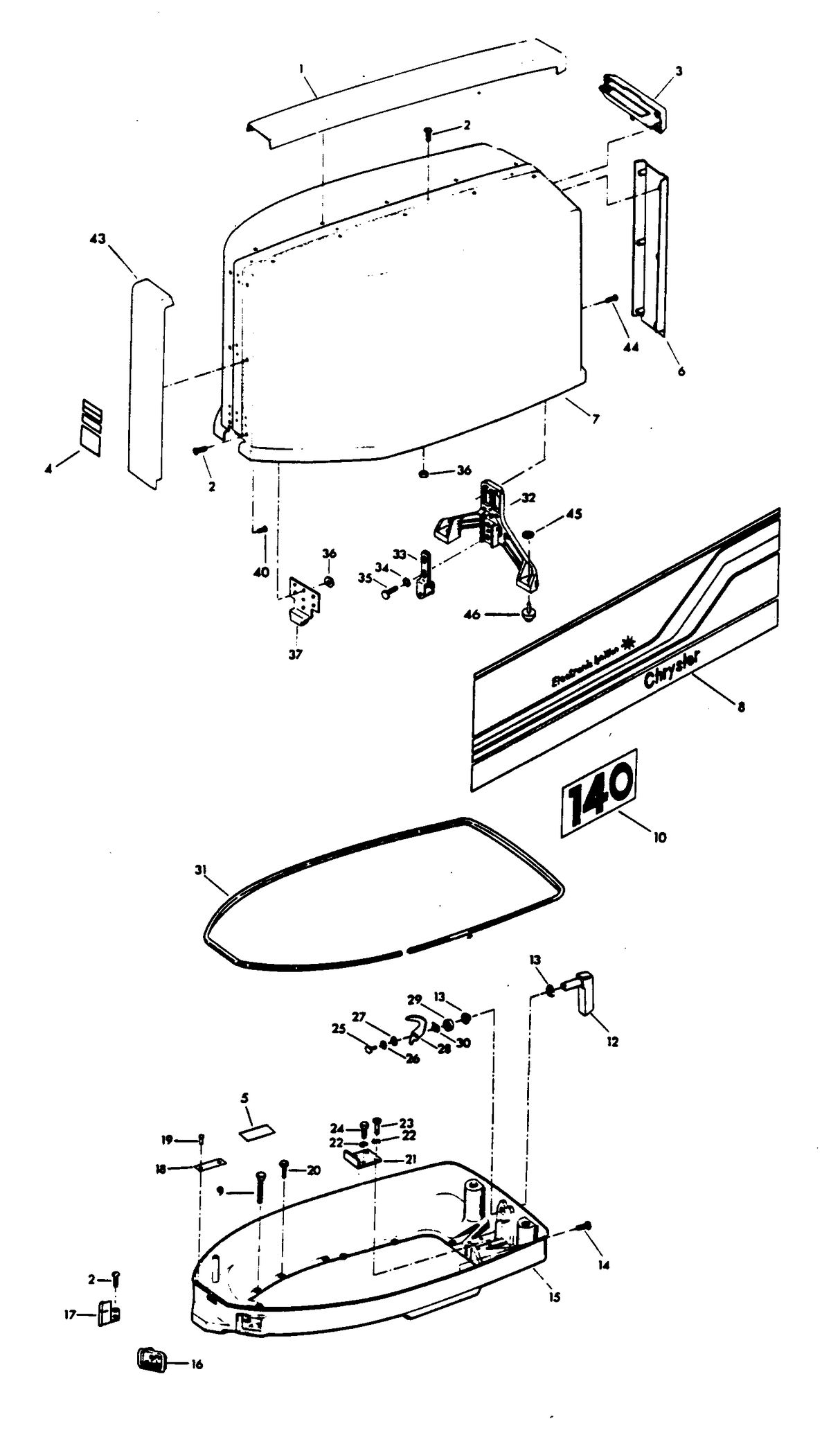 CHRYSLER 140 H.P. ENGINE COVER AND SUPPORT PLATE