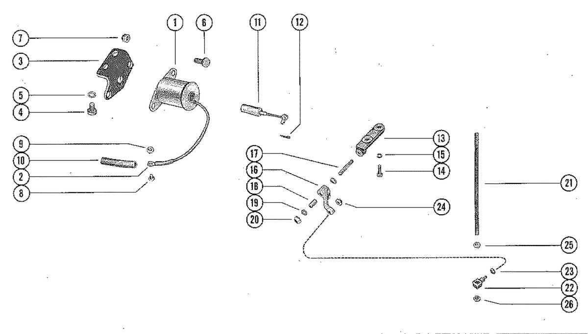 MERCRUISER 60 RENAULTMERCRUISER "0" DRIVE UNIT CHOKE SOLENOID AND CHOKE LINKAGE