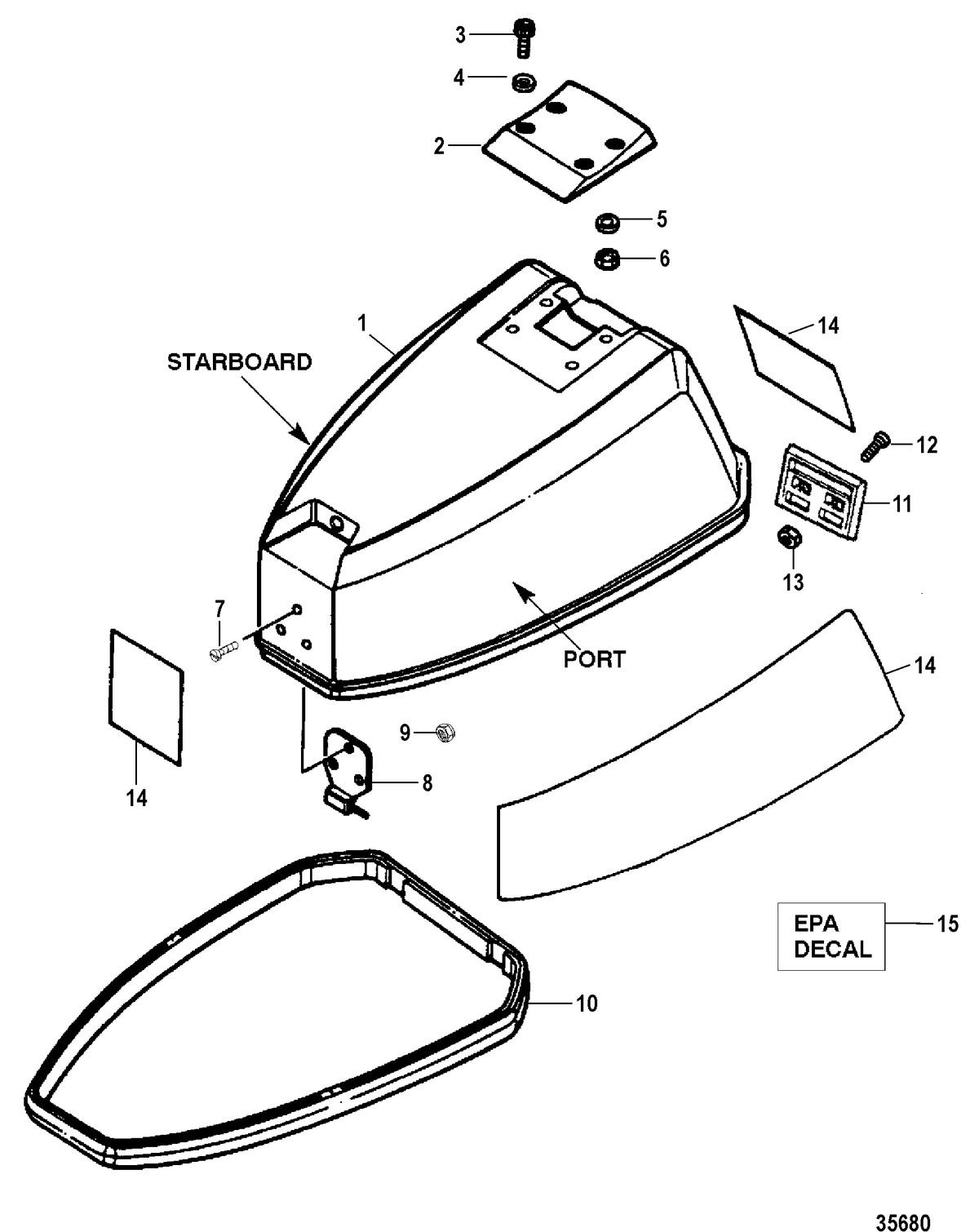 FORCE 5 HP (1998) FORCE TOP COWL ASSEMBLY