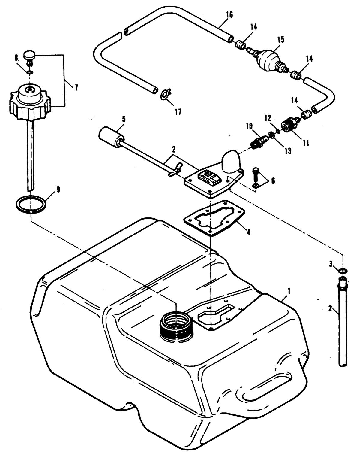 FORCE 120 H.P. FUEL TANK AND LINE (90A ,92C)