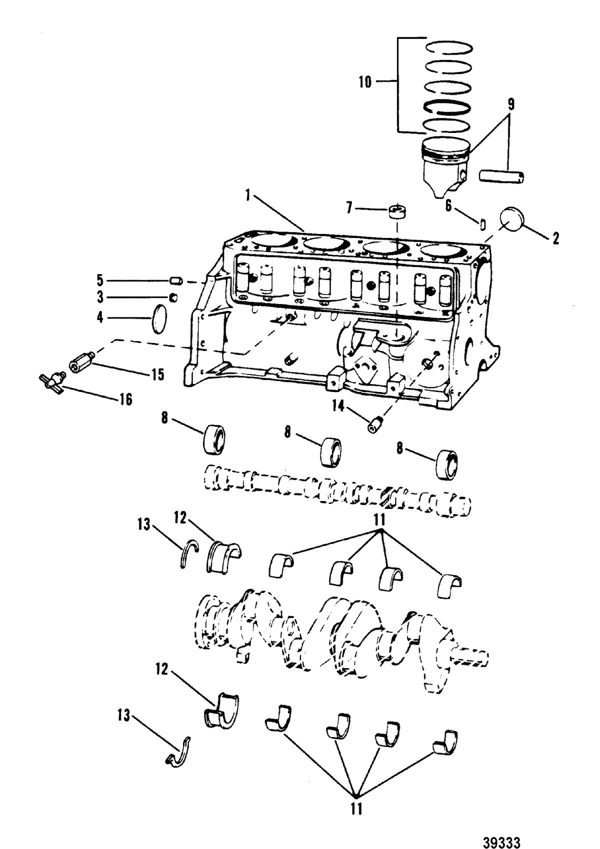 MERCRUISER 120 H.P./2.5L140 H.P./3.0L R/MR/ALPHA ONE CYLINDER BLOCK, PISTON AND BEARINGS(120-2.5L/153 CID)