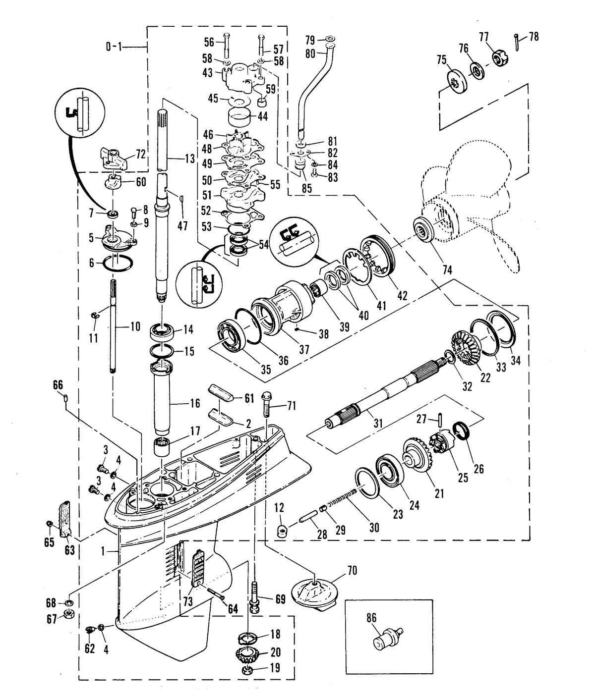MARINER 55 H.P. W/MARATHON GEAR HOUSING ASSEMBLY
