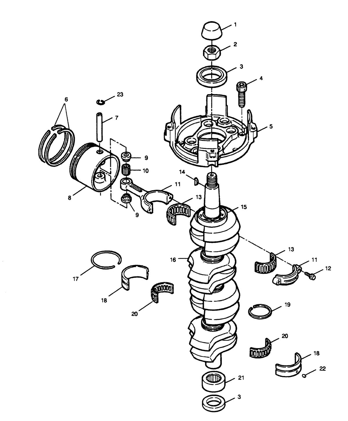 FORCE FORCE 1989 125 HP "A" MODEL L-DRIVE CRANKSHAFT AND PISTON