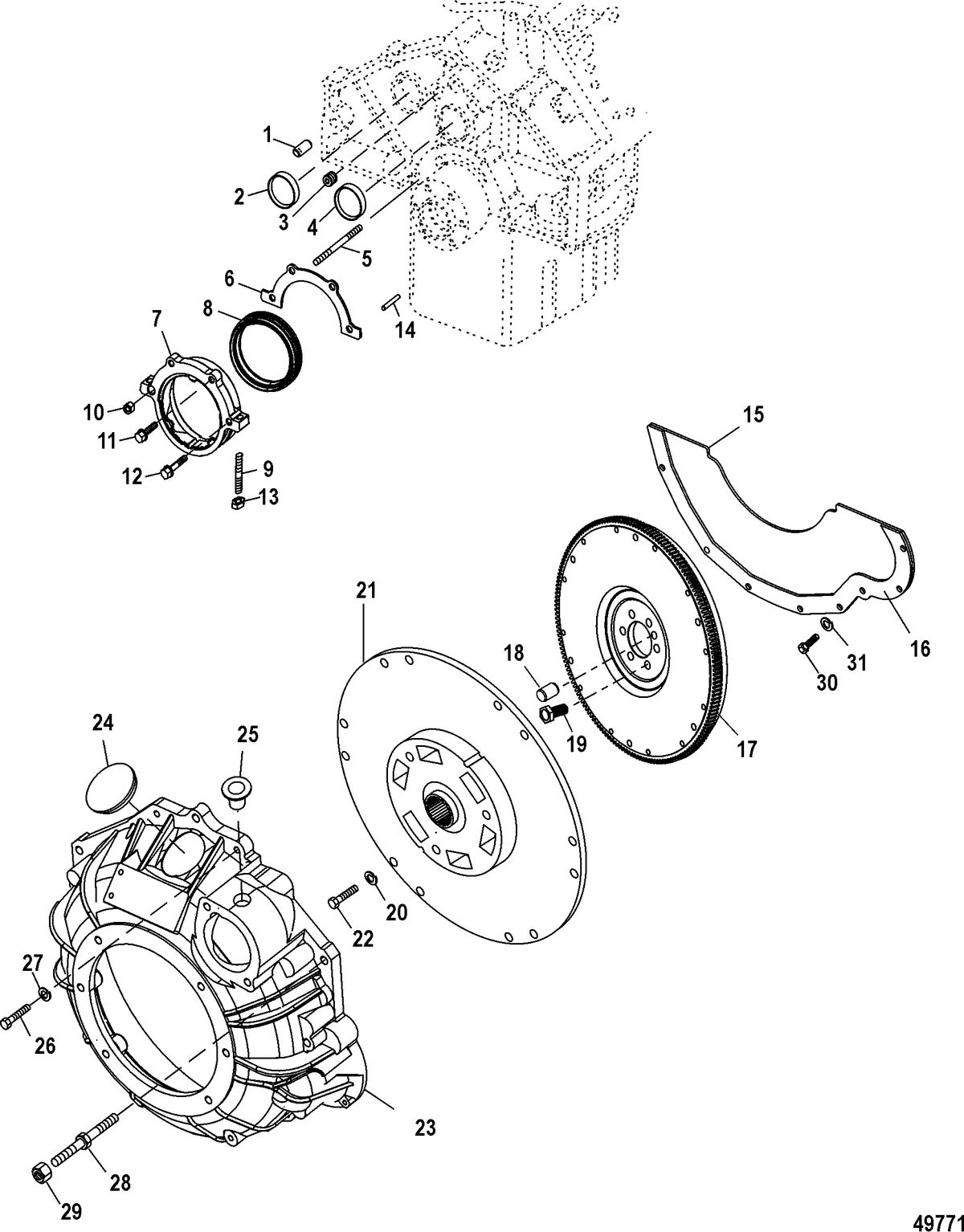MERCRUISER 383 MAG 4V MIE REMAN Cylinder Block-Flywheel Housing, Inboard