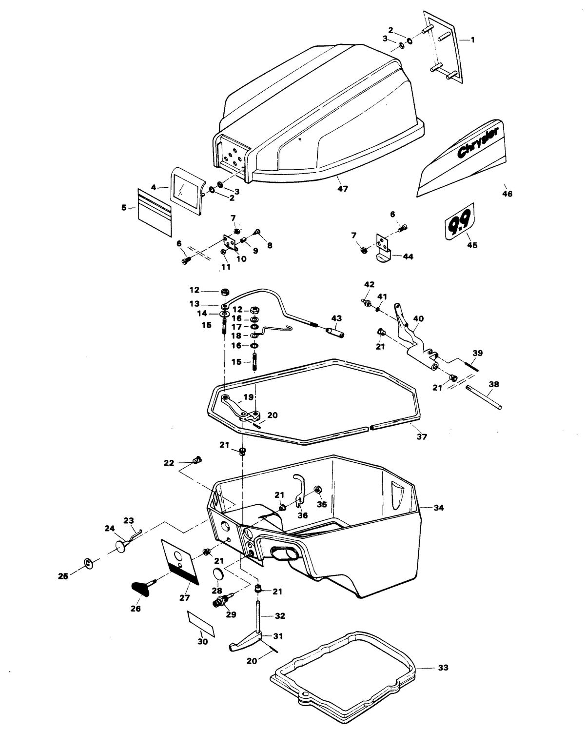 CHRYSLER 9.9 HP ENGINE COVER AND SUPPORT PLATE