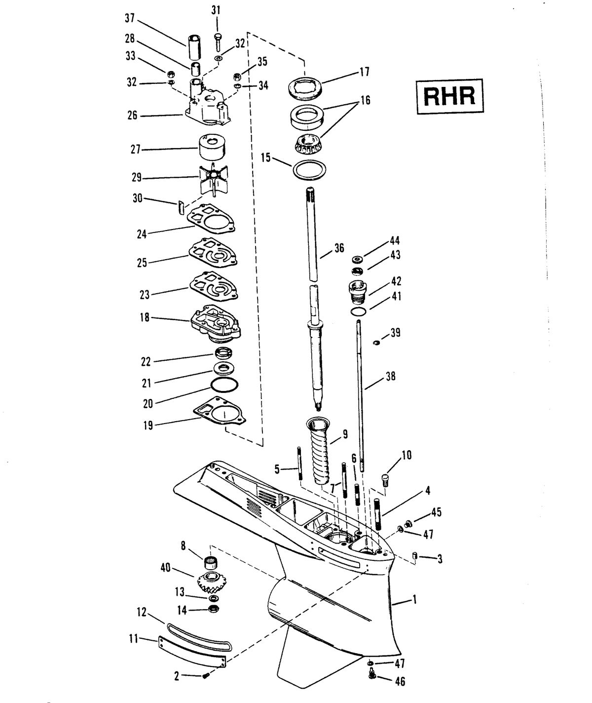 RACE OUTBOARD 2.5L EFI 2.5L EFI OFFSHORE GEAR HOUSING (DRIVE SHAFT)RHR 2-HOLE WATER PICK-UP