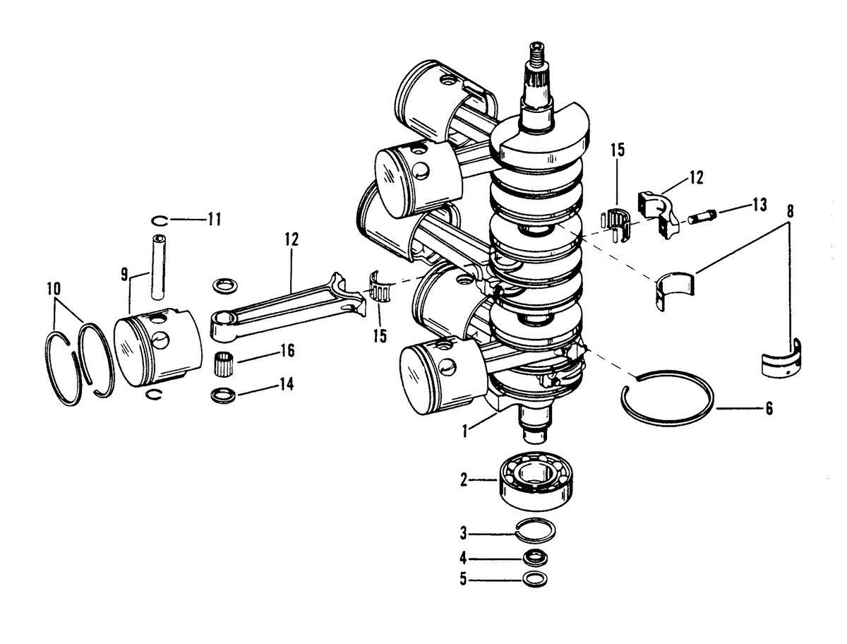 RACE OUTBOARD 2.5 L (CARB) CRANKSHAFT, PISTONS AND CONNECTING RODS