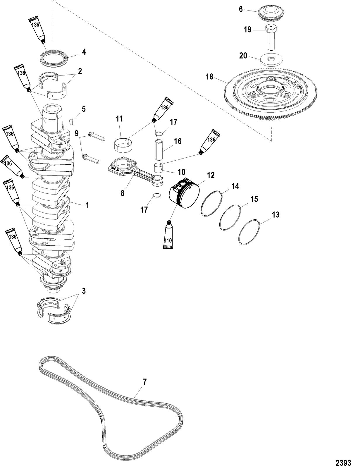 MERCURY/MARINER 200/225/250/275 4-STROKE VERADO Crankshaft, Pistons and Connecting Rods