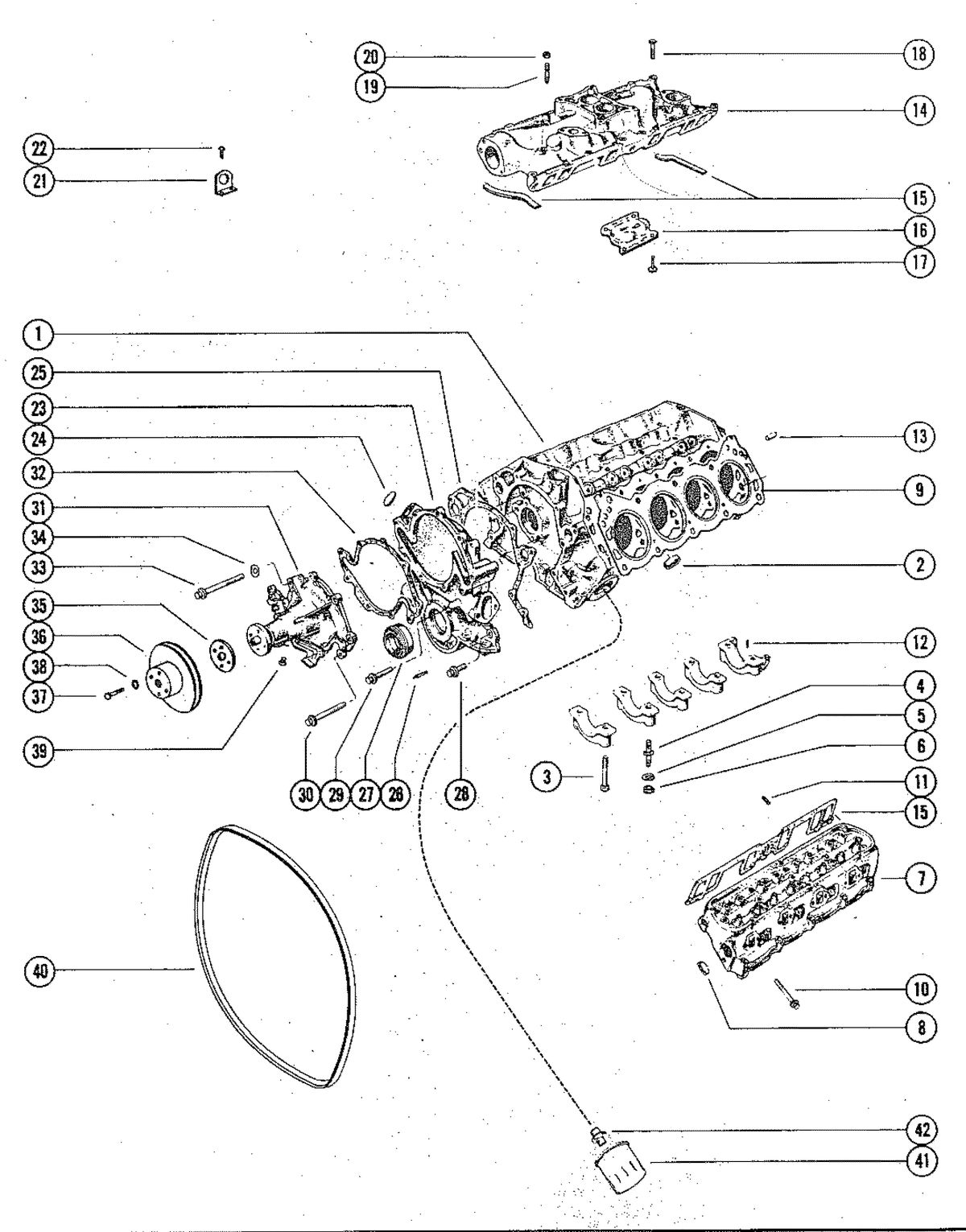MERCRUISER 888 (2 BBL)ENGINE CYLINDER BLOCK, CYLINDER HEAD AND WATER PUMP