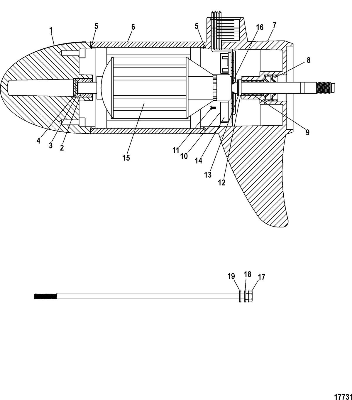 TROLLING MOTOR MOTORGUIDE THRUSTER SERIES Lower Unit Assembly(30# - 5/2 Speed) (MHM39706T)
