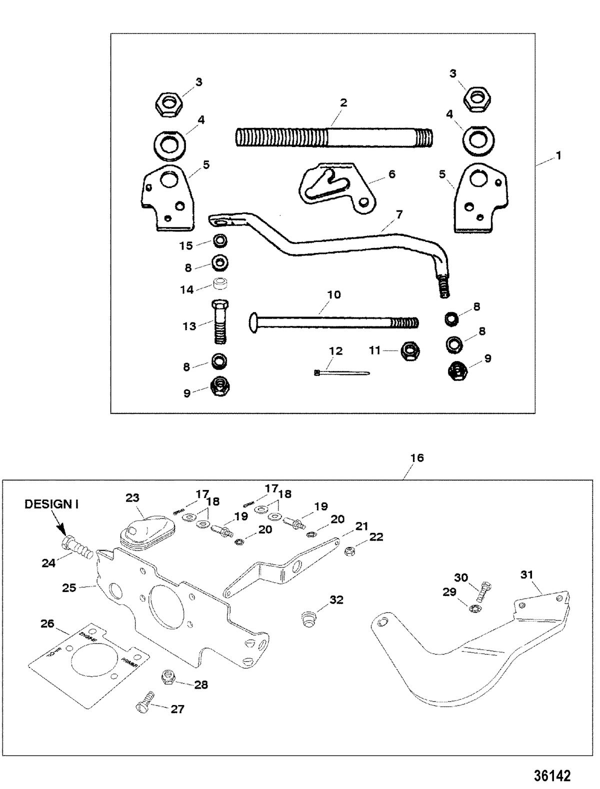 MERCURY/MARINER 25 H.P. (3 CYL.) LIGHTNING REMOTE CONTROL LINKAGE, DESIGN I