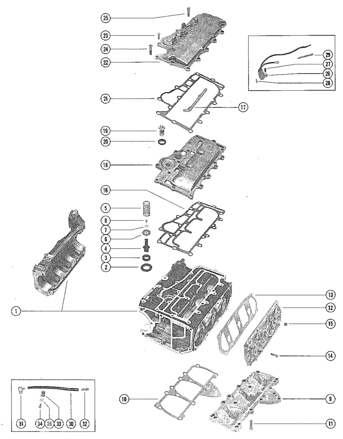 MERCURY MERC 70 (3 CYLINDER) EXHAUST AND MANIFOLD COVERS