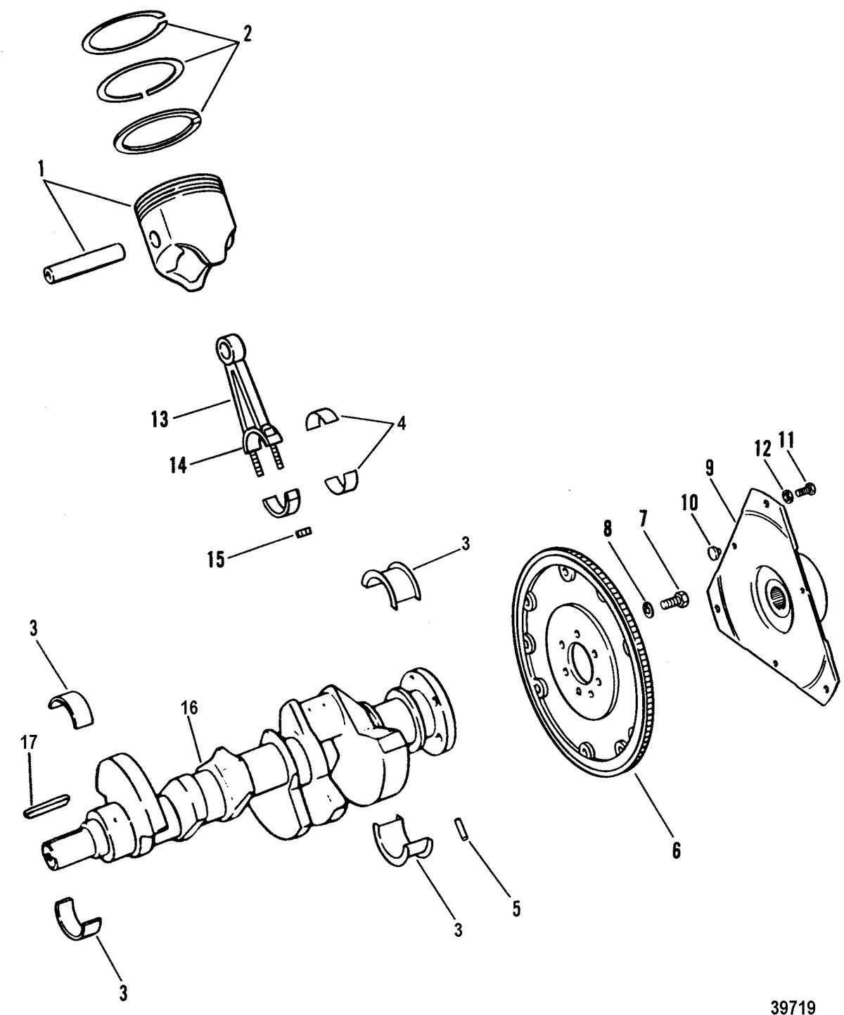 MERCRUISER 4.3L/4.3LX ALPHA ONE ENGINE (262 CID) CRANKSHAFT AND PISTONS