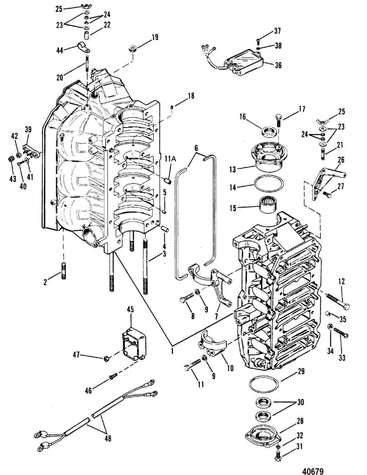 MERCURY/MARINER 200 H.P. (V-6) CYLINDER BLOCK AND END CAPS