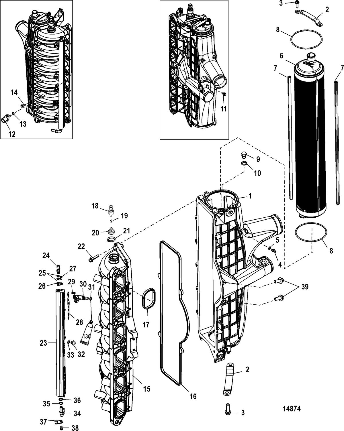 MERCURY/MARINER 200/225/250/275/300 4-STROKE VERADO (6 CYLINDER) Charge Cooler/Intake Manifold(Gen I) End Cap Not Serviced