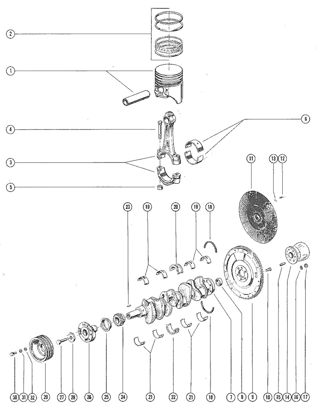 MERCRUISER 225 ENGINE CRANKSHAFT, PISTON AND CONNECTING ROD