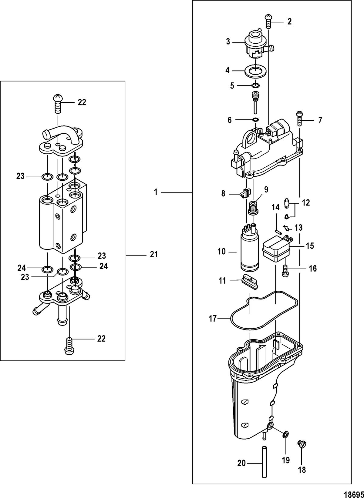 MERCURY/MARINER 25/30/JET 25 EFI/3 CYLINDER 4-STROKE Fuel Rail and Vapor Separator Components