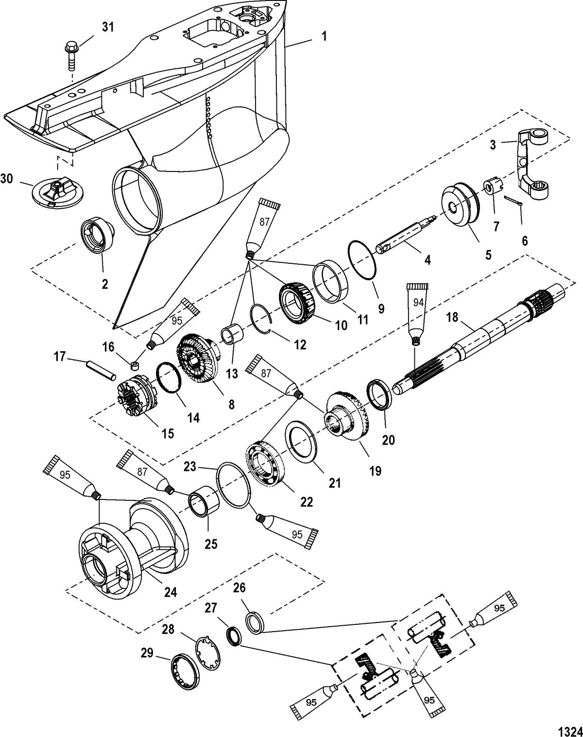 MERCURY/MARINER 200/225 DFI (3.0L)(DTS) Gear Housing, Propeller Shaft - Standard Rotation