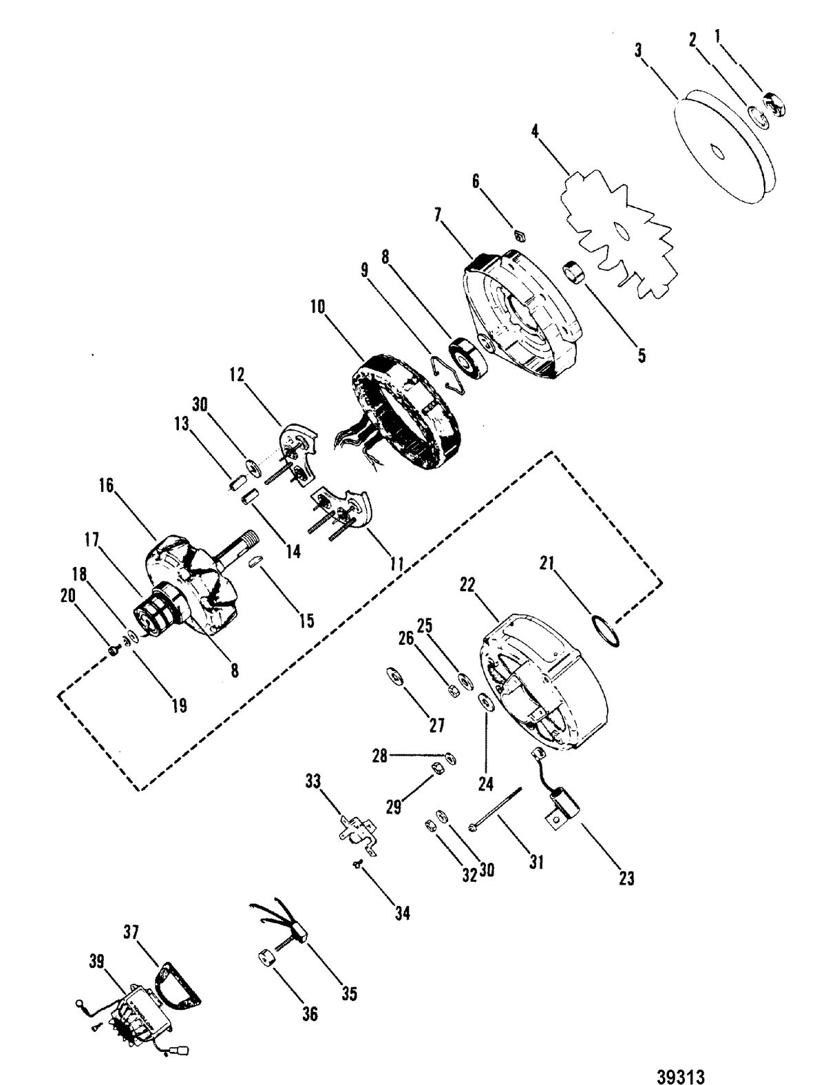 MERCRUISER 120 H.P./2.5L140 H.P./3.0L R/MR/ALPHA ONE ALTERNATOR(MOTOROLA #8MR2039K)