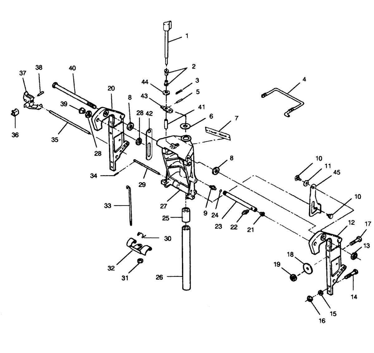 FORCE FORCE 1991 90 H.P. "A" MODELS SWIVEL BRACKET AND STERN BRACKETS MODELS WITHOUT POWER TRIM