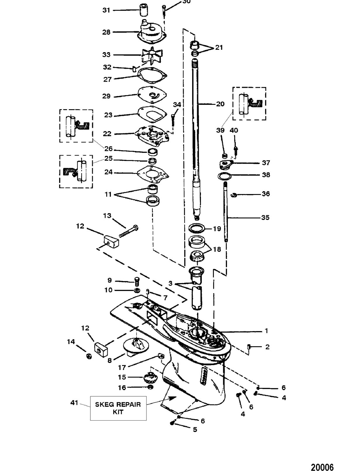FORCE FORCE 90 H.P. Gear Housing Assembly(Driveshaft) (6 Jaw Reverse Clutch)