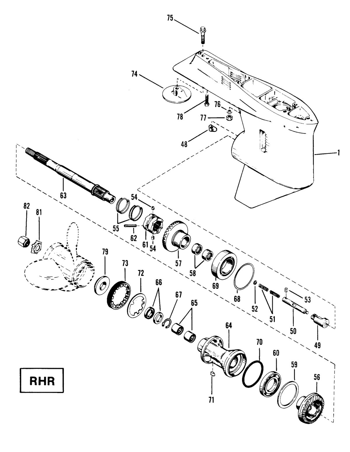 RACE OUTBOARD XR-2 GEAR HOUSING (PROPELLER SHAFT) (RHR)