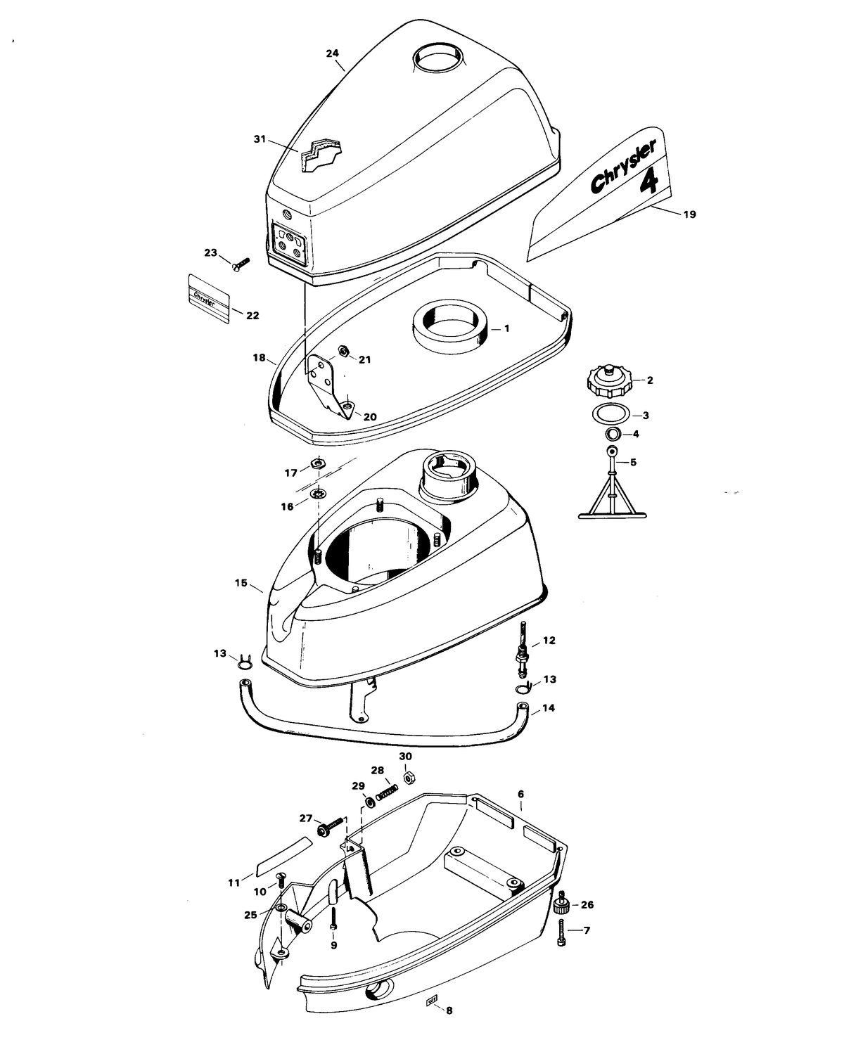 CHRYSLER 4 HP ENGINE COVER AND FUEL TANK